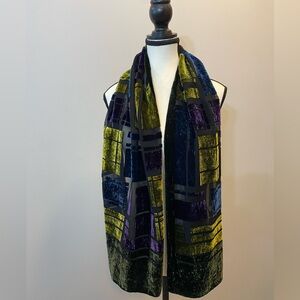 Retro Vintage Elegant Multicolor Velvet Scarf one sided 17”x60”